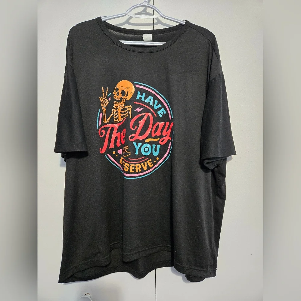 Black Graphic Tee with Skeleton Design - Picture 1 of 5